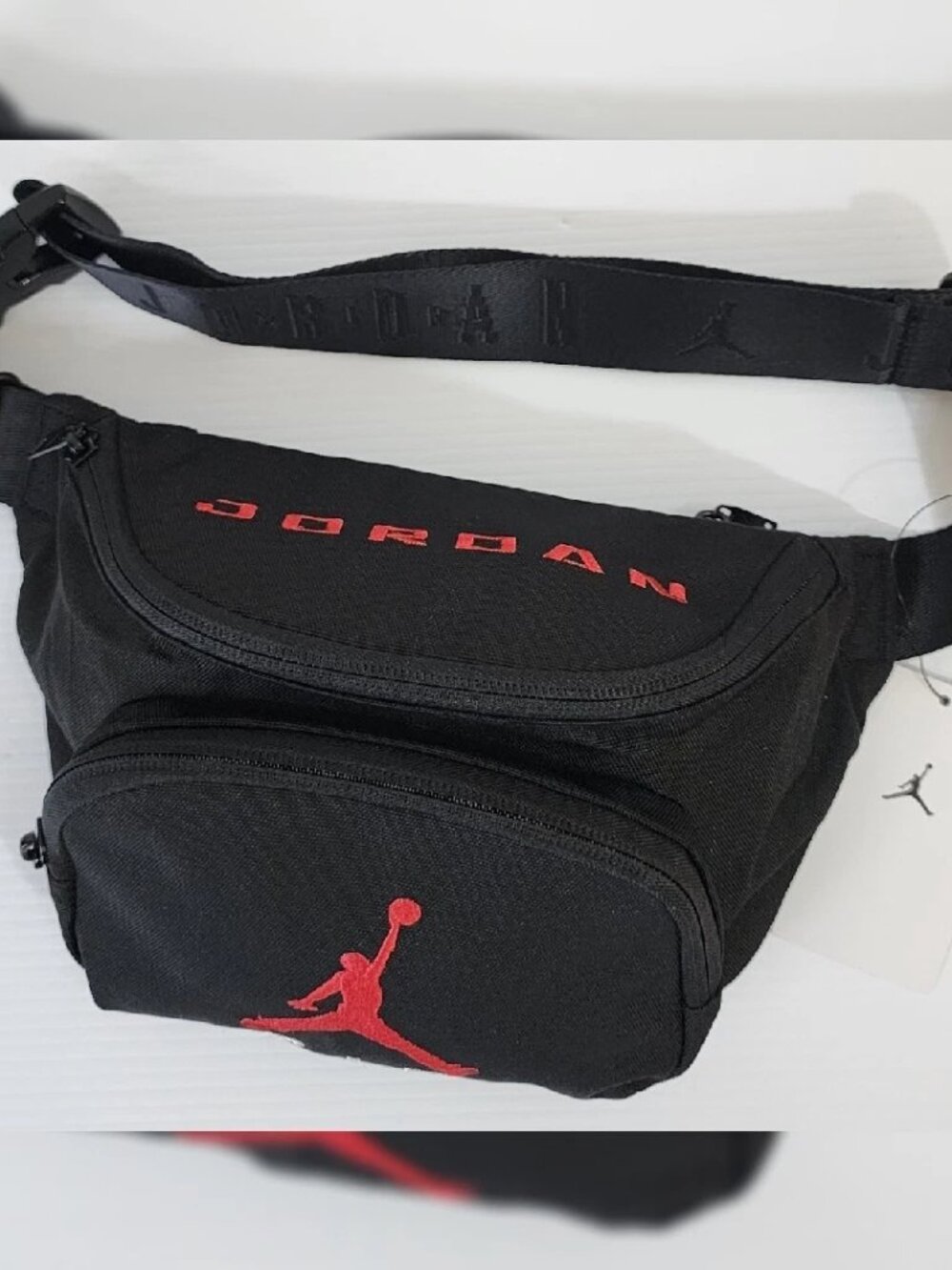 JUMPMAN JORDAN FANNY PACK MEN'S ADJUSTABLE STRAP PRINT EMBROIDERED LOGO BLACK
